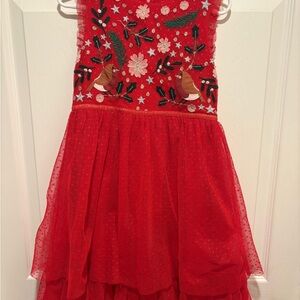 Mini Boden size 6/7 Red Embroidered Holiday Dress